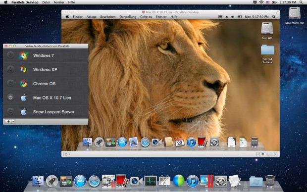 Parallels Desktop 7 für Mac - unterstützt nun auch Mac OS X Lion als Gastsystem (Bild: Parallels)